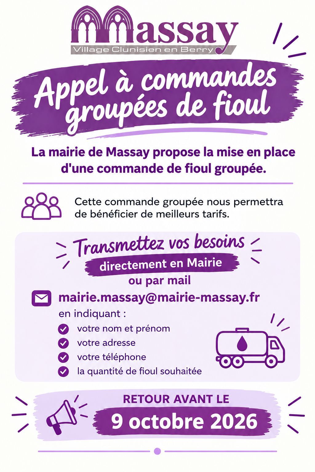 Commandes groupées de fioul